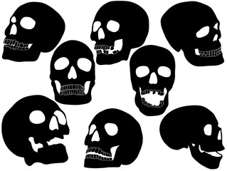 Outline design Skull silhouette dark art.  Gothic skull silhouette Halloween. Creepy Skull silhouette logo Tattoo. Skull silhouette illustration.