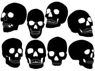 Skull silhouette illustration. Outline design Skull silhouette dark art.  Gothic skull silhouette Halloween. Creepy Skull silhouette logo Tattoo. 