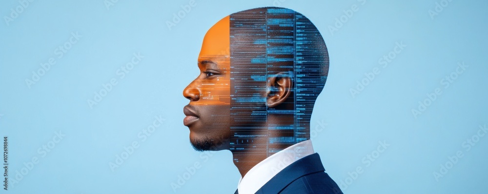 Aufkleber profile of man with digital interface overlay on head. concept of artificial intelligence,