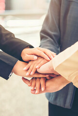 Vertical Businessman shaking hands together team partnership teamwork. Trust honesty business...