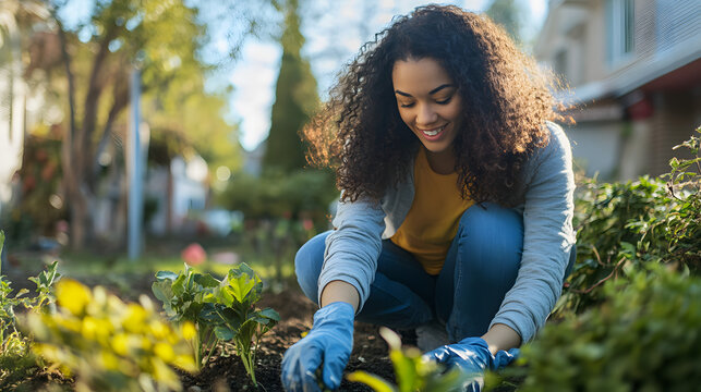 A woman organizing a neighborhood clean-up day, promoting community spirit.