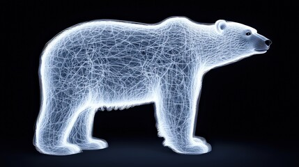 Abstract Polar Bear Illustration   Glowing Lines  Black Background  Arctic Animal
