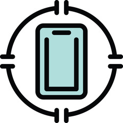 Icon of a smartphone surrounded by a circle with four lines pointing at it representing the concept of smartphone addiction