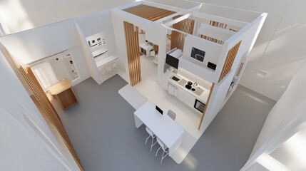 Modern Minimalist Interior Design of a Spacious Open-Concept Kitchen and Dining Area Featuring Wood Accents and Sleek Appliances for Contemporary Living