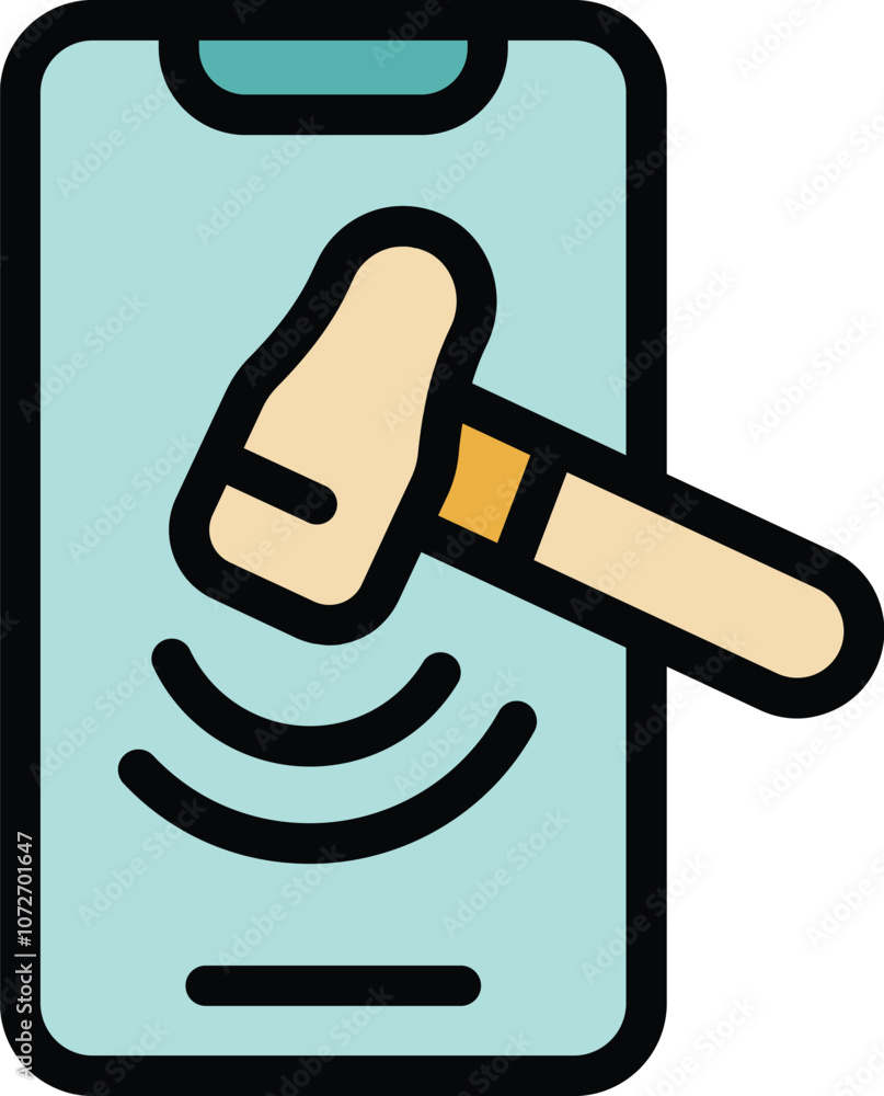Poster hammer is hitting a smartphone screen displaying concentric circles, representing a broken phone