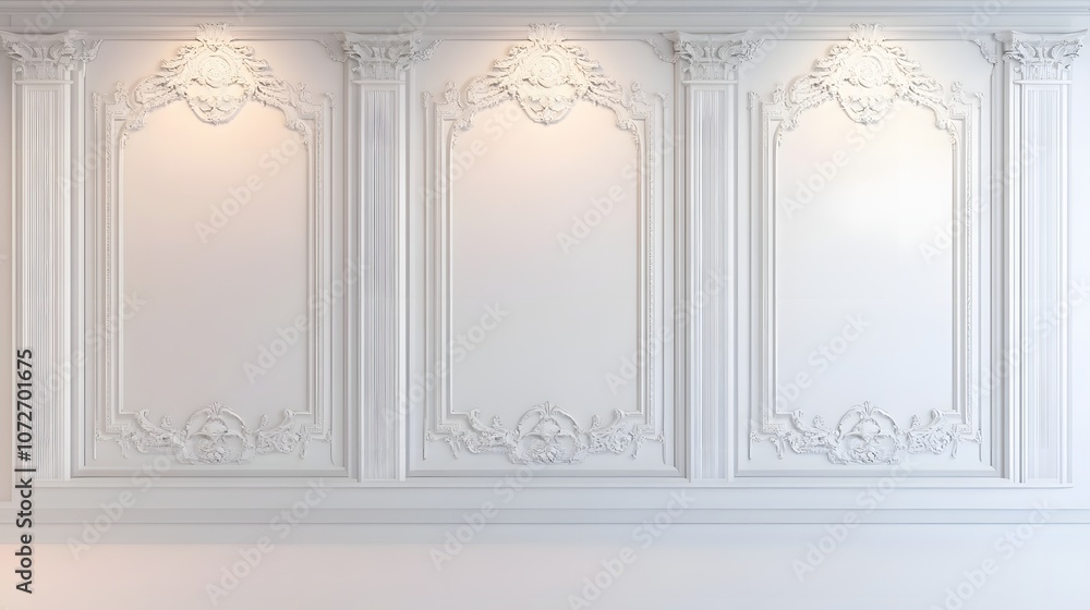 Poster create a mock-up with a soft, light background featuring decorative white panels that seamlessly ble