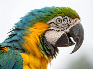 Fototapeta premium blue and yellow macaw. parrot, bird, macaw, animal, blue, yellow, beak, tropical, colorful, ara, nature, pet, feather, wildlife, zoo, wild, color, ararauna, isolated, green, exotic, ara ararauna, gold