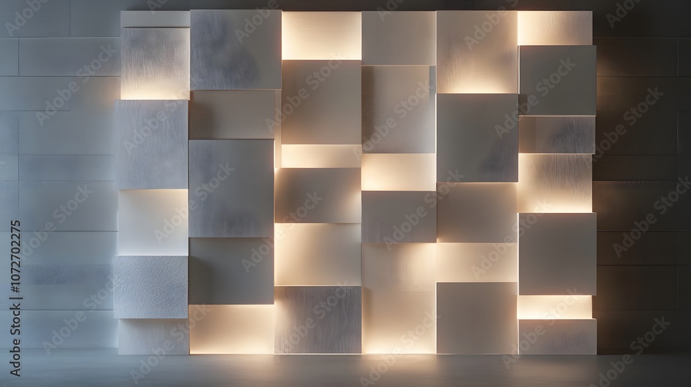 Poster design a light background mock-up featuring textured white panels arranged artistically, illuminated