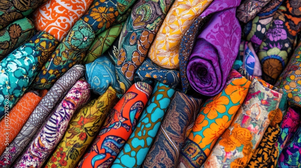 Aufkleber colorful collection of vivid fabrics displayed in a patchwork style, showcasing intricate patterns a