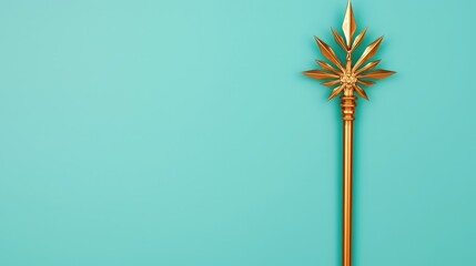Obraz premium Golden Sword of Damocles on Turquoise Background 3D Render Mythology Symbol Danger F