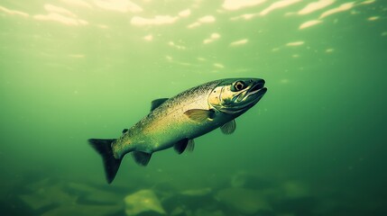 Fototapeta premium Salmon Fish Swimming Underwater Nature Wildlife Aquatic Ocean Life Fresh Water