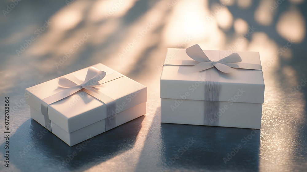 Poster create a 3d rendering of a white folding gift box placed on a sleek surface. show the box slightly a
