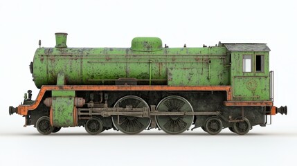 Fototapeta premium Old Green Steam Locomotive Train Engine Rusty Vintage Isolated 3D Render