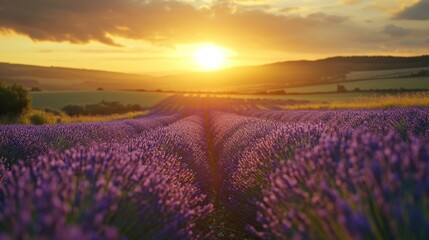 Obraz premium Sunset Over Lavender Fields