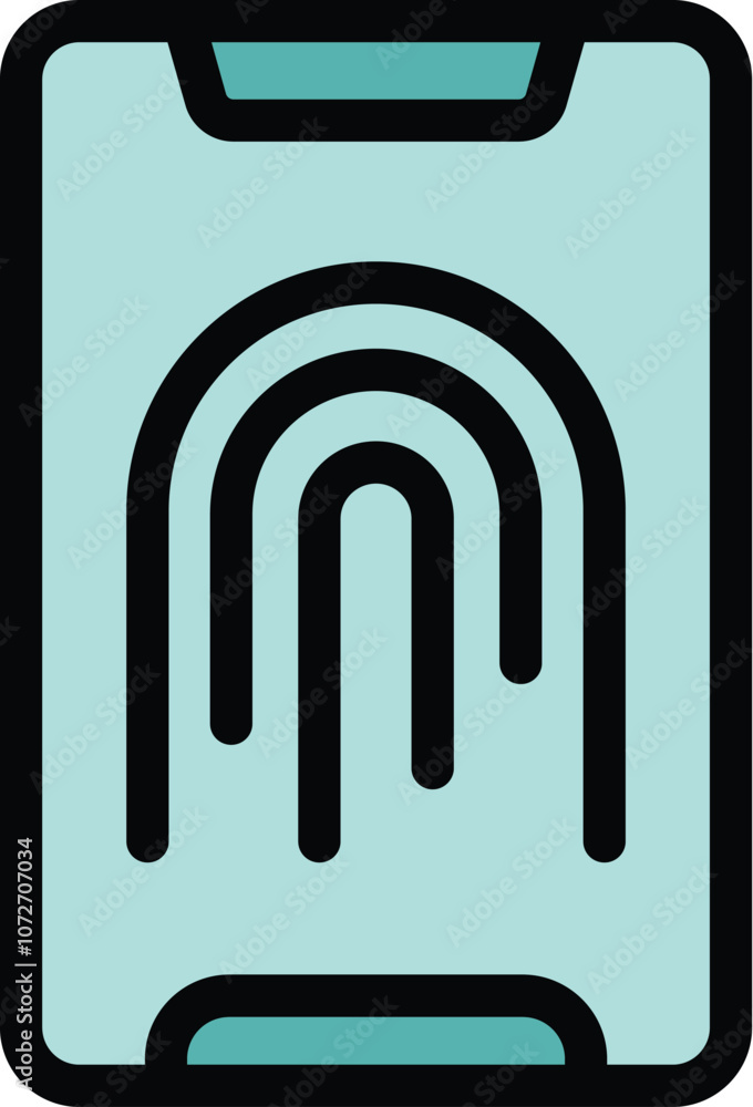 Poster simple icon of a smartphone with a fingerprint scanner displayed on the screen, representing mobile 