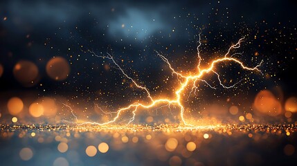 Each bolt of lightning seems to dance and flicker against the backdrop of shimmering gold, creating a surreal spectacle that captivates the viewer with its dynamic motion and radiant glow