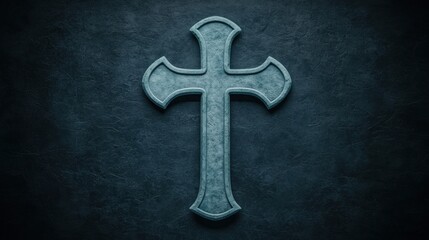 Stone Christian Cross Symbol on Dark Background