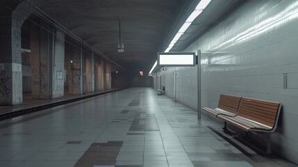 Obraz premium Empty underground station with vacant bench