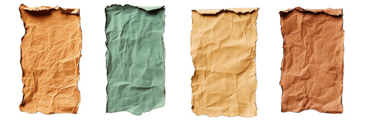 Collection of ripped piece of cardboard paper isolated on transparent background