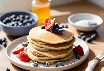 Fluffy Gluten-Free Pancakes with Fresh Berries
