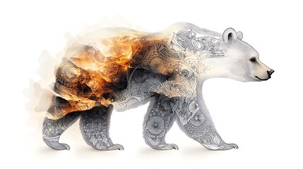 The elegant mandala design of this coloring page offers a unique twist by incorporating a detailed bear motif