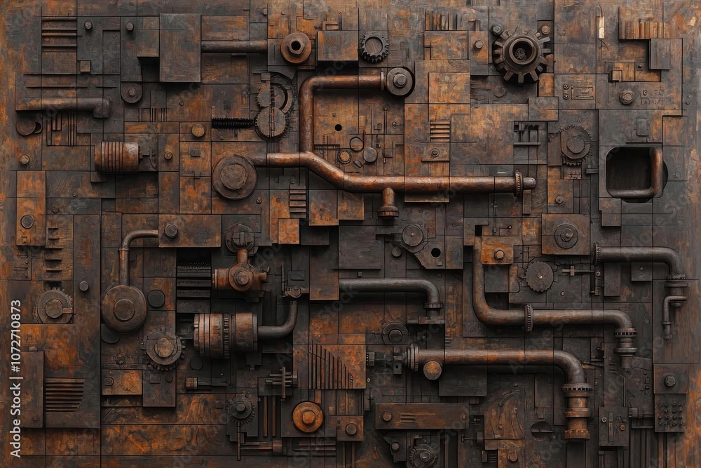 Poster explore the intricacies of a high-resolution hybrid illustration featuring complex mechanical struct