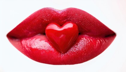 Obraz premium Kiss of Love: Red Lips with Heart Symbol
