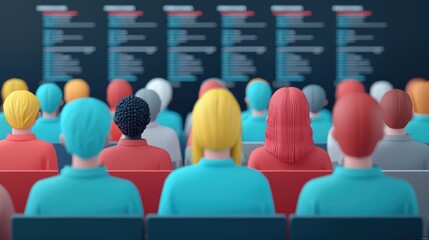 Diverse Audience Listening to Presentation  3D Illustration  Education  Conference  Meetin