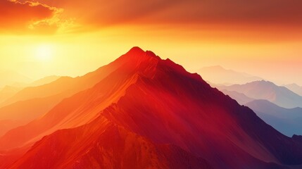 Obraz premium Majestic Mountain Peak Sunset Landscape with Golden Hour Colors