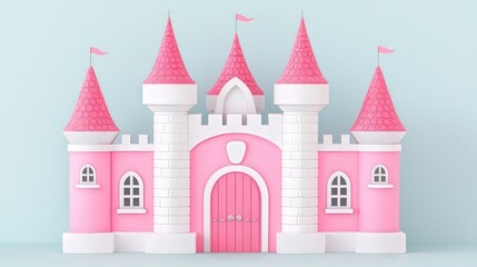 Pink Castle Illustration   Fairytale Fantasy Architecture Design
