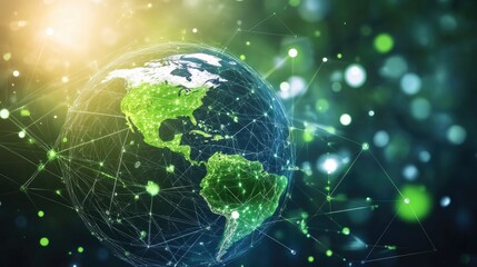 Naklejka premium Vibrant Global Network with Green Highlights