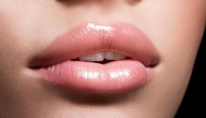 Fototapeta premium Glossy Nude Lip Color Close-Up for Makeup Enthusiasts