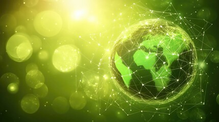 Obraz premium Green Planet with Connections and Bubbles Effect
