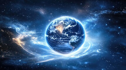 Naklejka premium Stunning Earth in Cosmic Swirl with Bright Stars