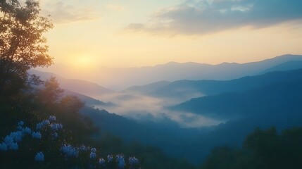 Obraz premium Mountain landscape in the morning mist