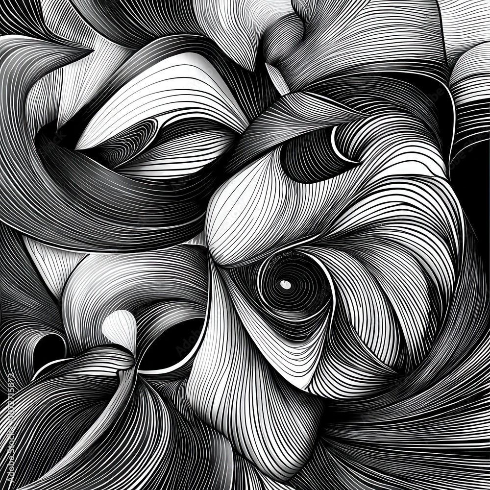 Aufkleber intricate black and white abstract wave patterns creating dynamic visual flow and movement for moder
