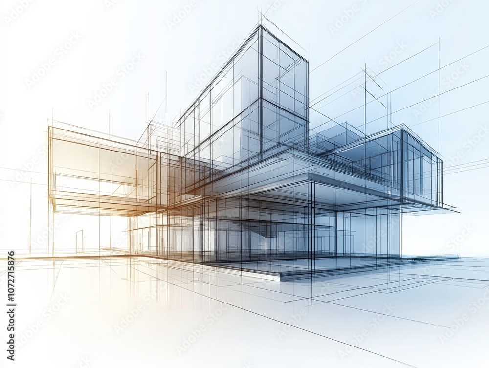 Poster modern architectural design blueprint of a contemporary building featuring dynamic lines and geometr
