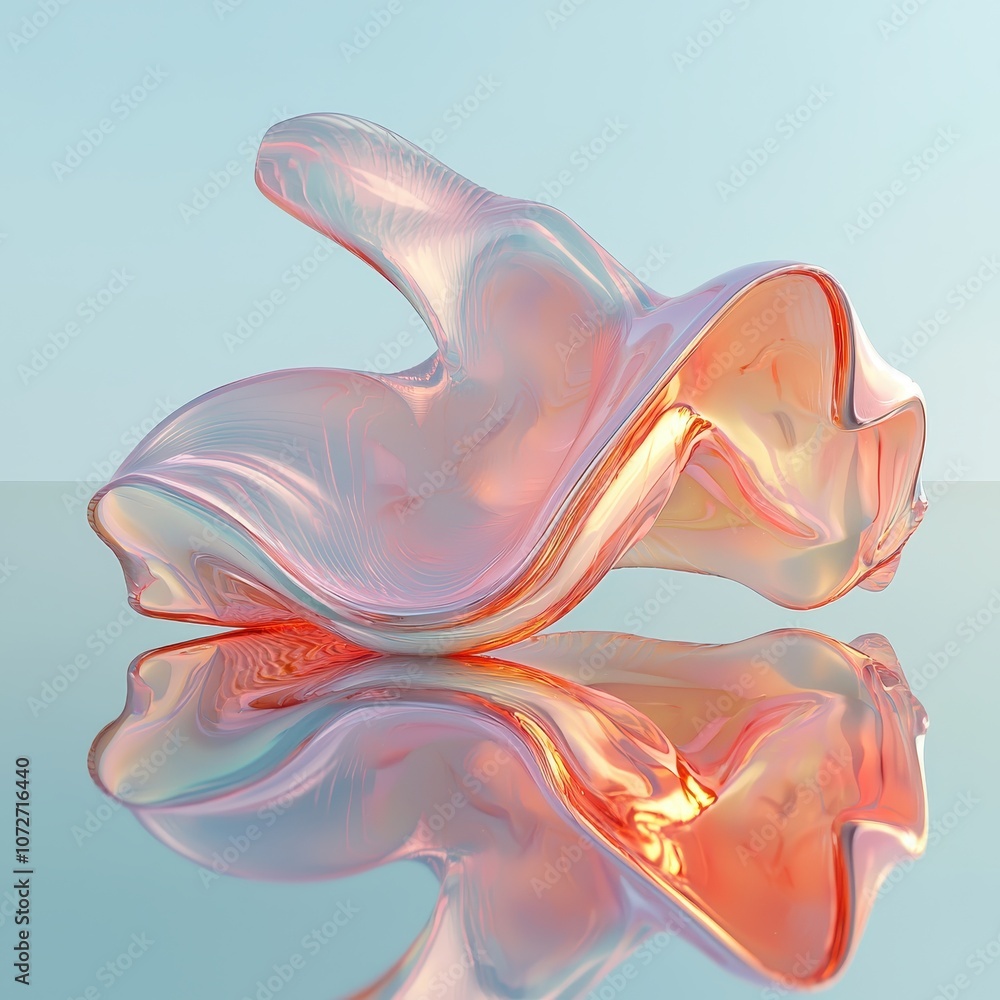 Poster ethereal abstract sculpture with fluid forms and soft colors capturing light reflections against a m