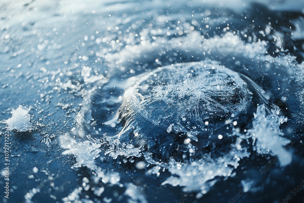 Poster close-up of a water splash with droplets creating ripples on a calm surface, capturing the beauty of