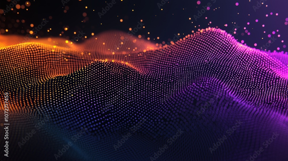 Poster abstract glowing particle wave pattern digital art technology background