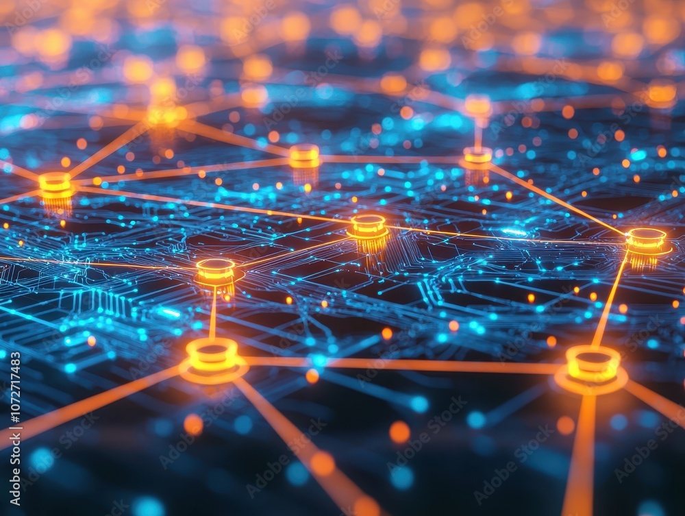 Aufkleber abstract illustration of digital network connections with glowing nodes and lines representing data 