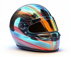 Fototapeta premium Vibrant Racing Helmet with Striped Design Showcasing Modern Automotive Safety Gear for Motorsport Enthusiasts and Collectors in High-Resolution Quality