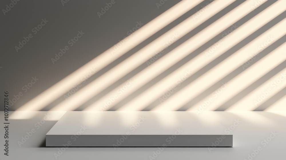 Poster minimalist concrete platform with diagonal light rays for product display