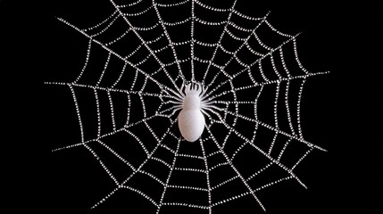 Fototapeta premium Dew Covered Spider Web with Spider in Center Halloween Decoration Nature 3D Illustratio