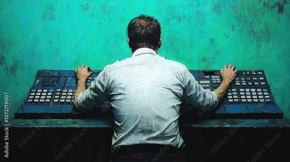 Poster it specialist working on control panel technical support troubleshooting problem solvi