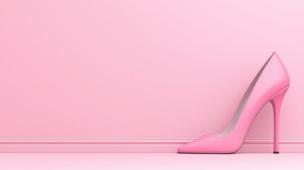 Pink High Heel Shoe on Pastel Pink Background with Copy Space   Minimalist Fashion Design