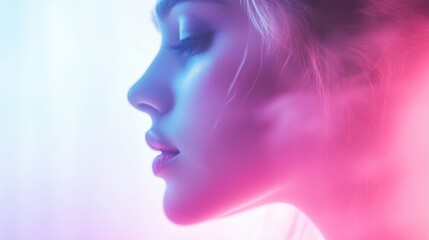 Fototapeta premium Soft Light Profile of a Woman with Colorful Glow