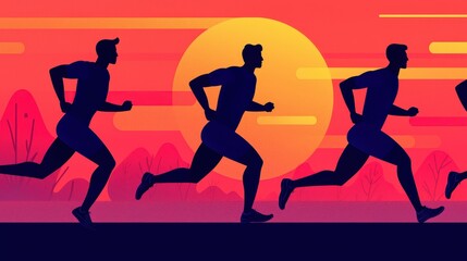 Silhouettes of Runners at Sunrise   Morning Jogging  Fitness  Healthy Lifestyle Illustrati