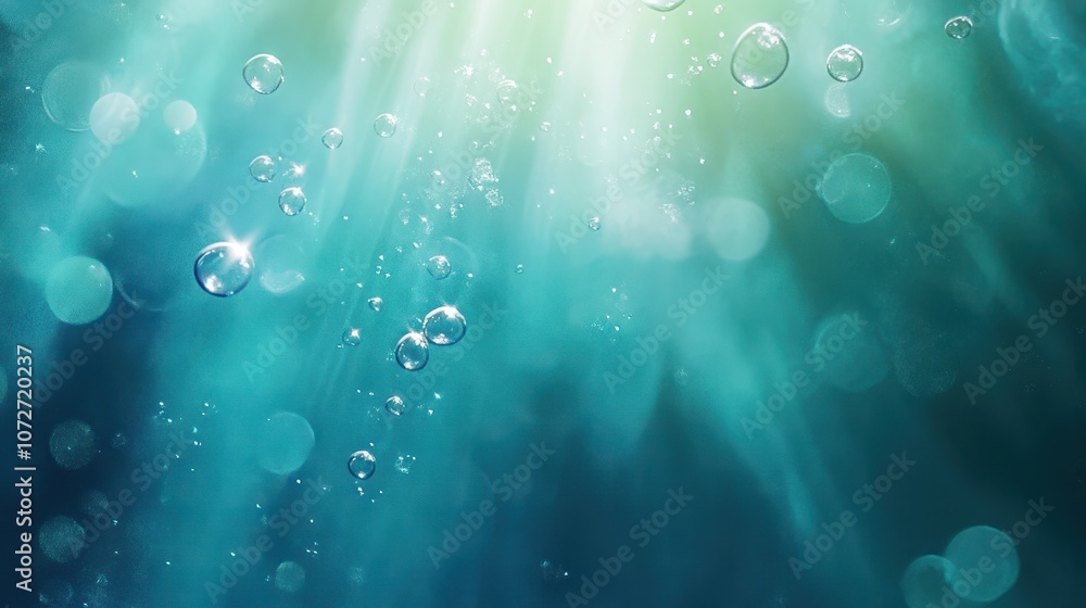 Aufkleber abstract turquoise background with bubbles and light rays for design and branding