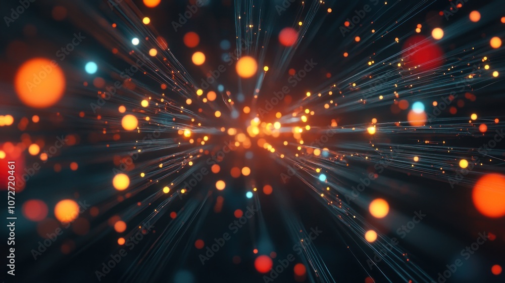 Poster 3d rendering of abstract particles in space with depth of field and bokeh. - Generated AI